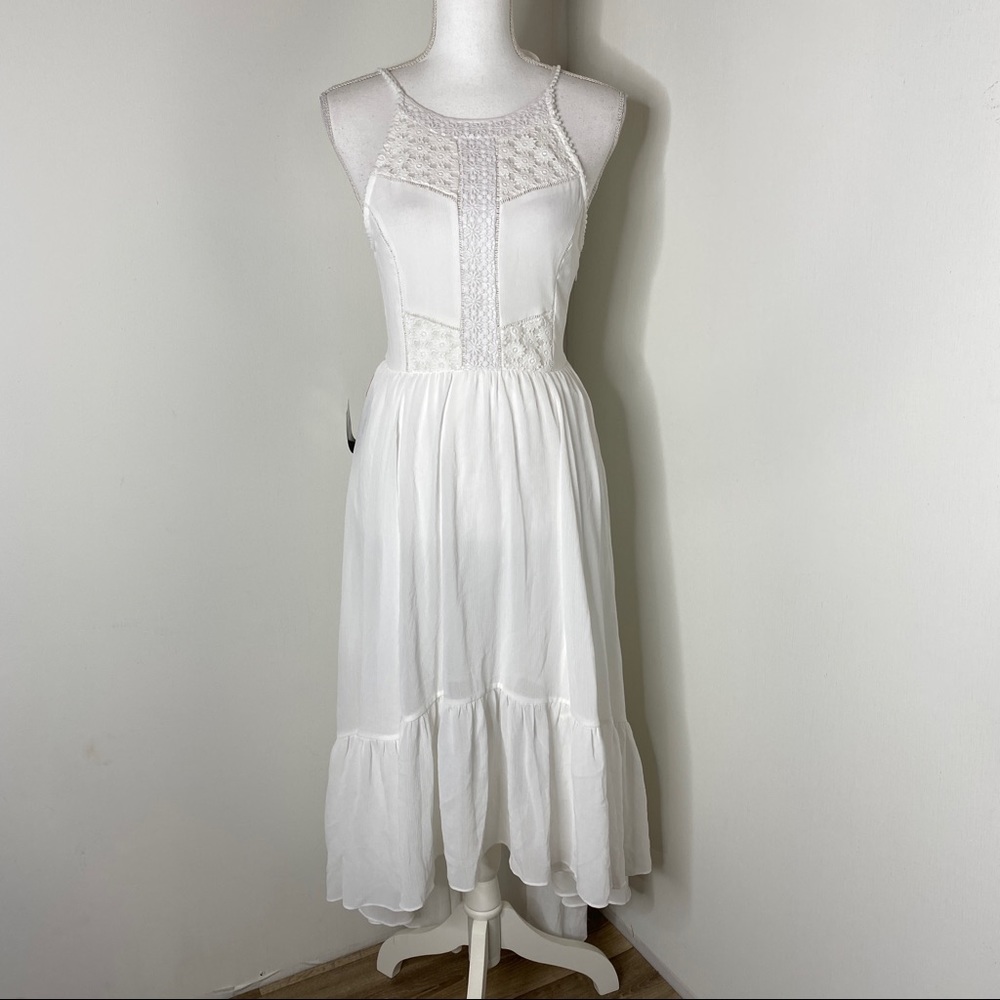 Bebe Tie Back Hi-low White Midi Dress